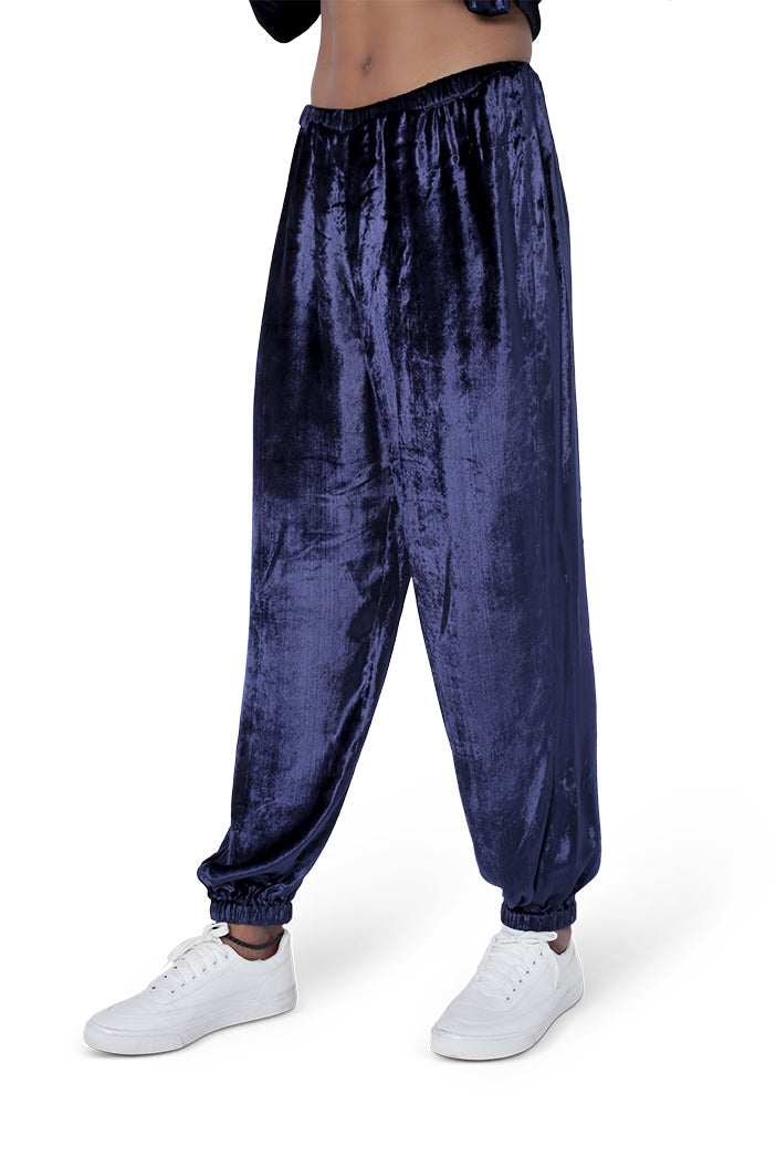 Chalk White Colour Georgette Bandi with Navy Colour Velvet Kurta and Jogger Pant