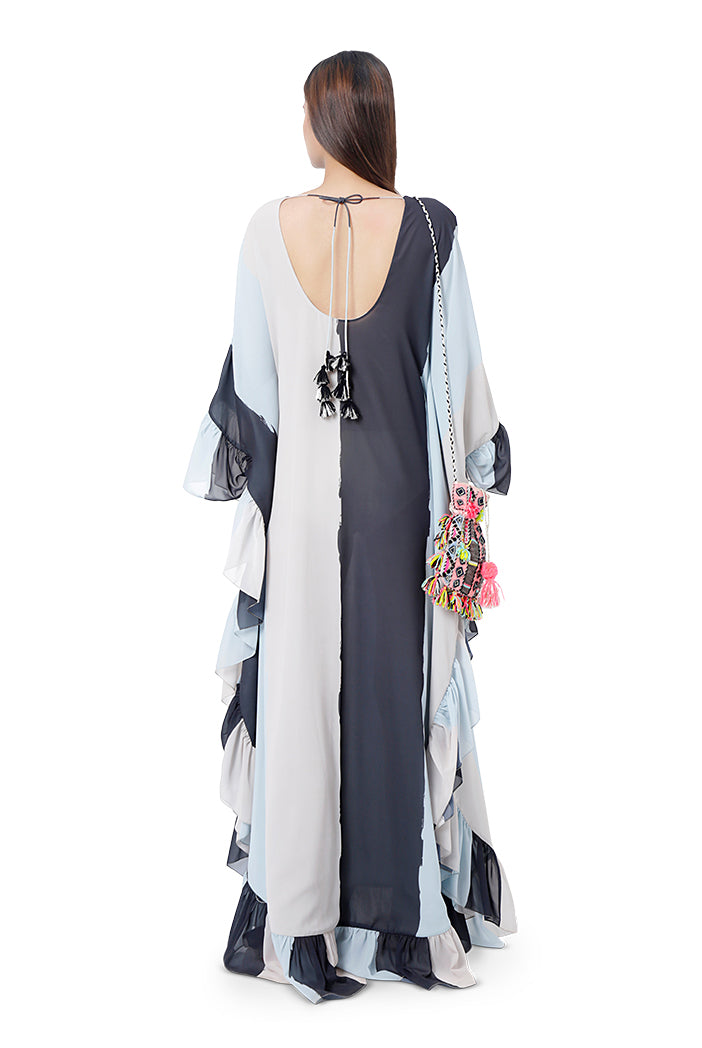 Saba Pale Blue Printed Art Georgette Embroidered Kaftan