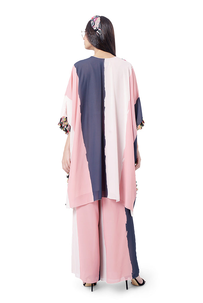 Sadaf Coral Colour Printed Art Georgette Short Kaftan with Palazzo