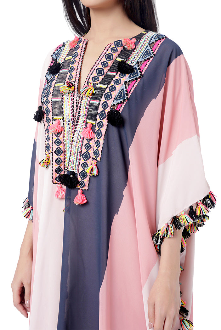 Sadaf Coral Colour Printed Art Georgette Short Kaftan with Palazzo