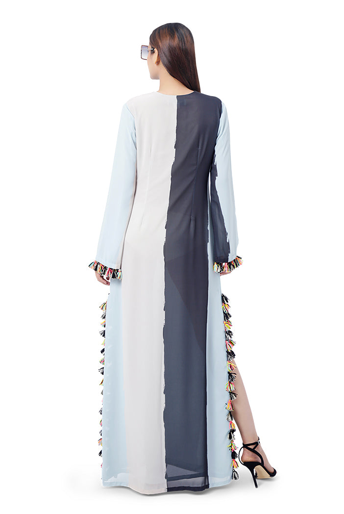 Shaz Pale Blue Colour Art Georgette Embroidered High-Slit Kaftan