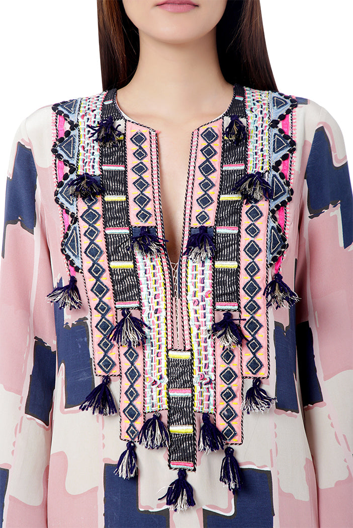Iqra Blush Pink Colour Printed Crepe Embroidered High-Slit Kaftan
