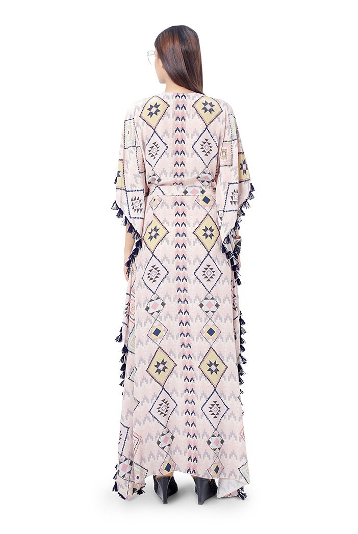 Kyra Blush Pink Colour Crepe Embroidered Kaftan with Belt