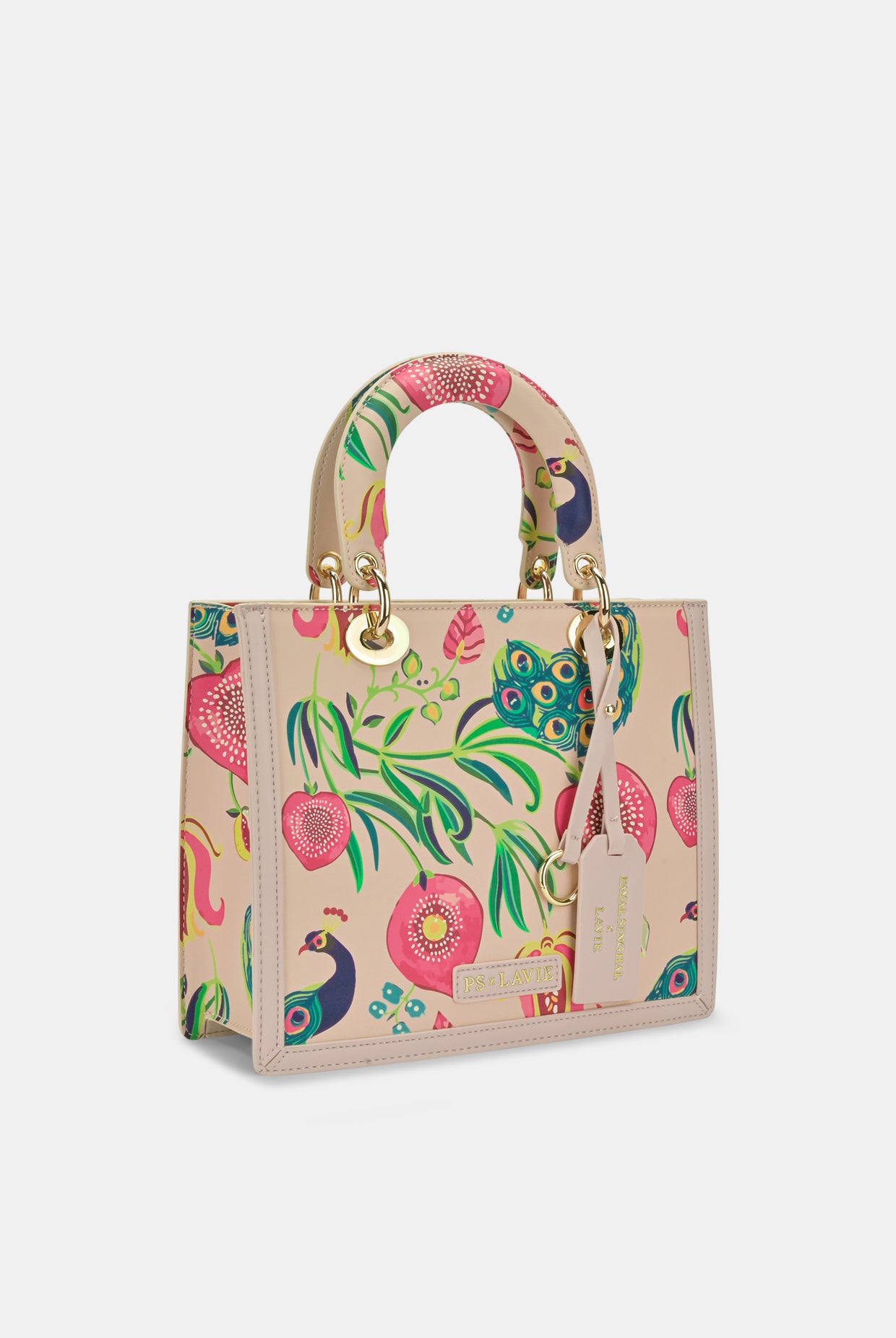 Lavie X Payal Singhal Limited Edition Pink Anar Mor Print Women's Box Satchel Handbag