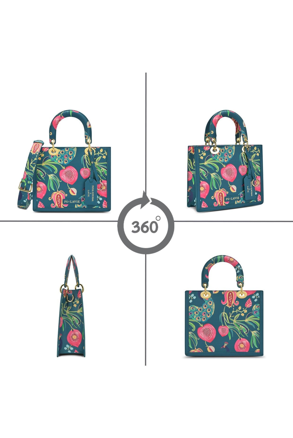 Lavie X Payal Singhal Limited Edition Teal Anar Mor Print Women's Box Satchel Handbag