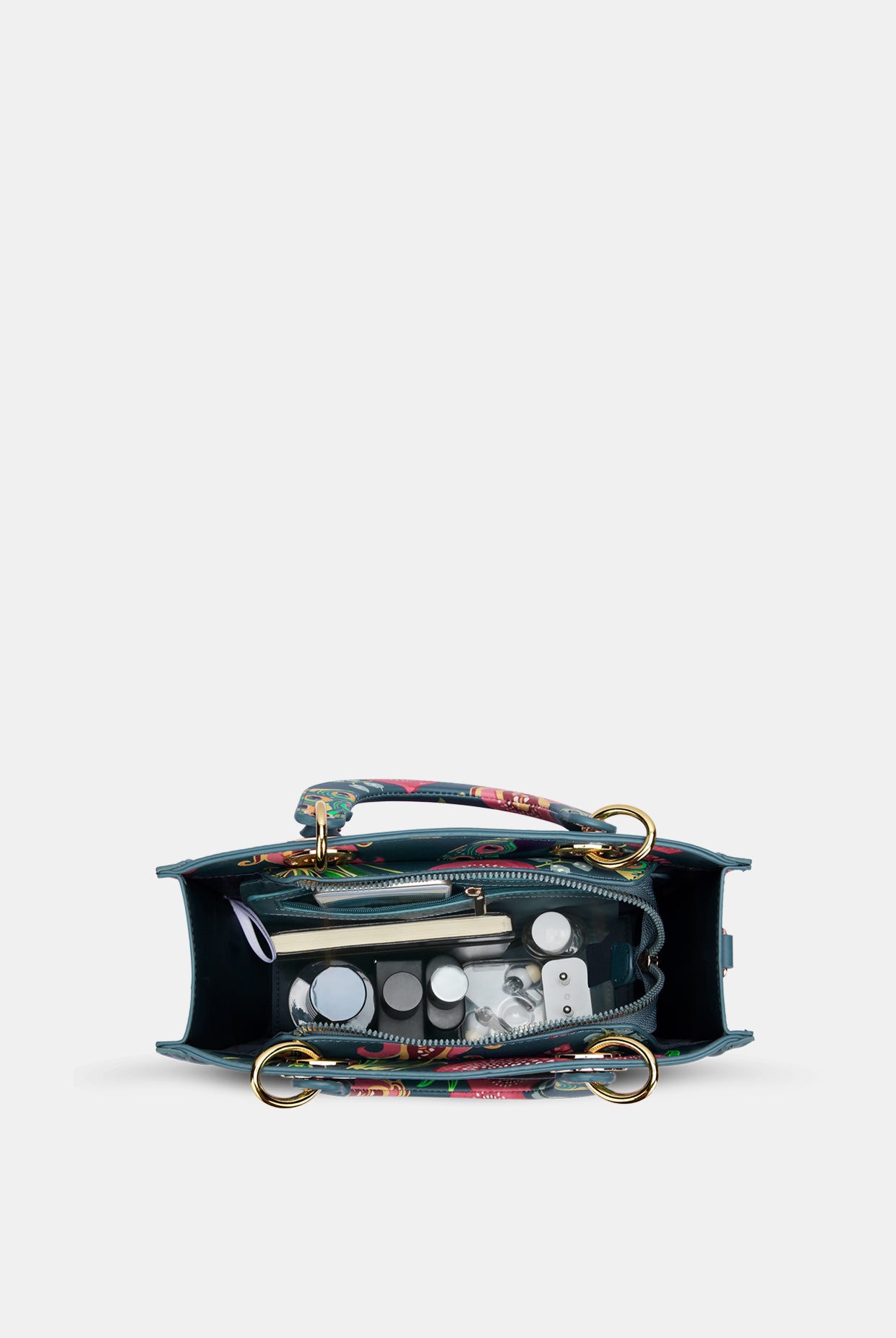 Lavie X Payal Singhal Limited Edition Teal Anar Mor Print Women's Box Satchel Handbag