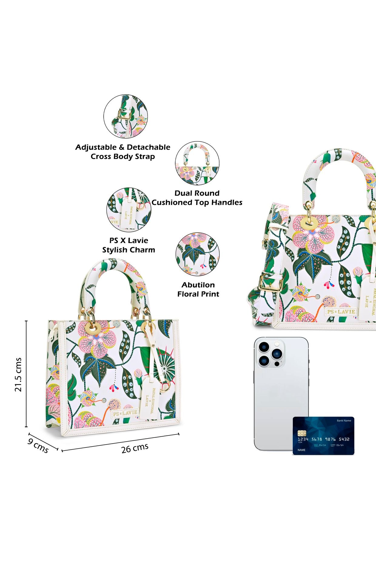 Lavie X Payal Singhal Limited Edition White Abutilon Print Women's Box Satchel Handbag