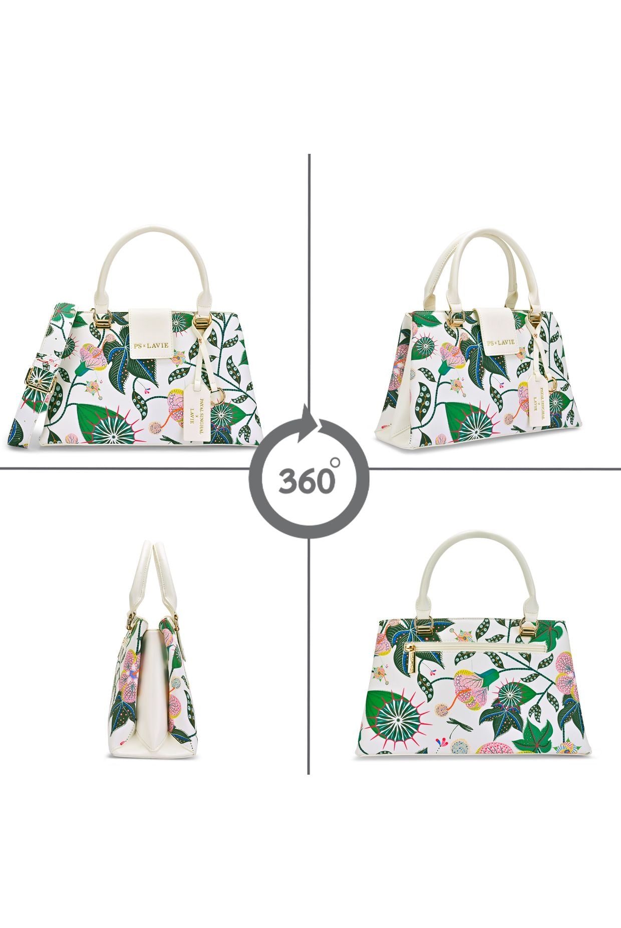 Lavie X Payal Singhal Limited Edition White Abutilon Print 3C Women's Satchel Handbag