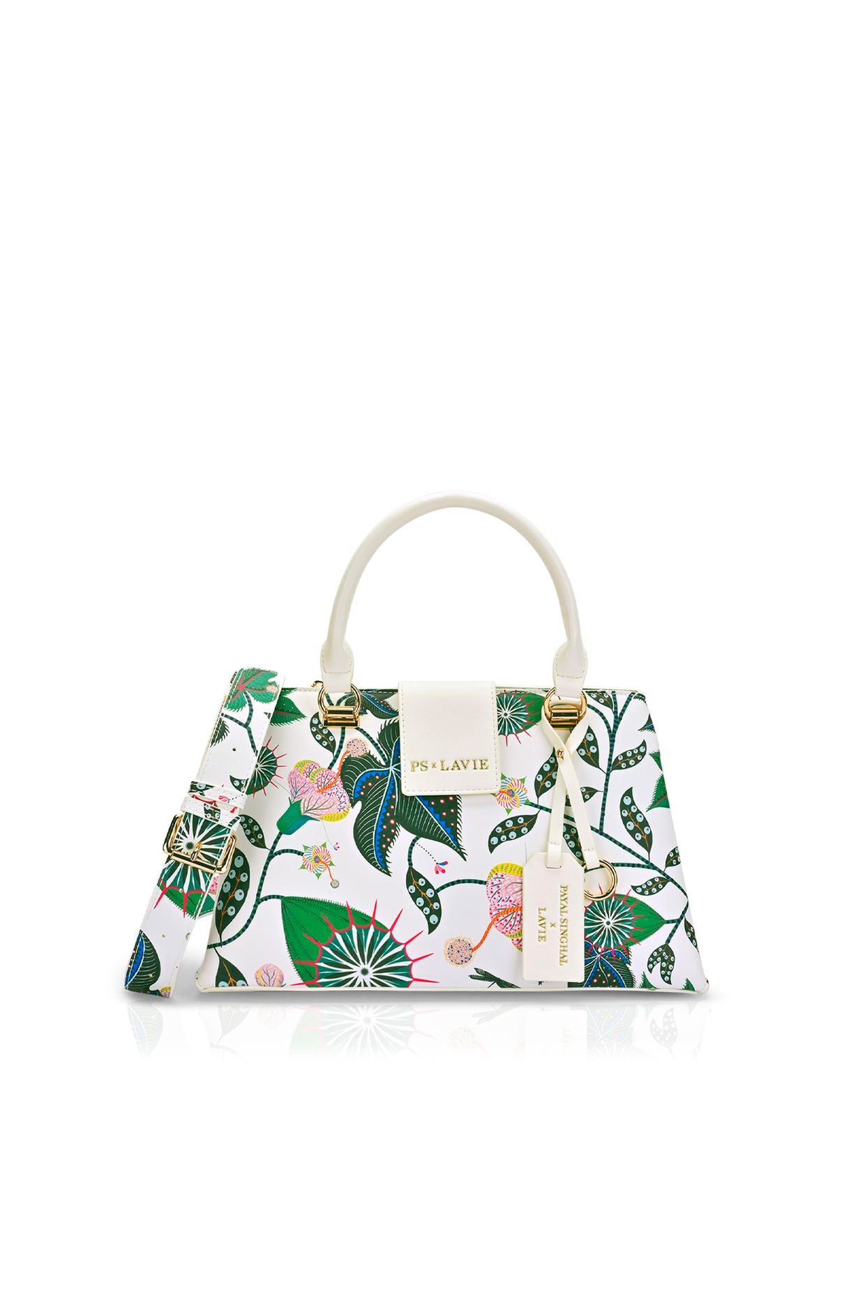 Lavie X Payal Singhal Limited Edition White Abutilon Print 3C Women's Satchel Handbag