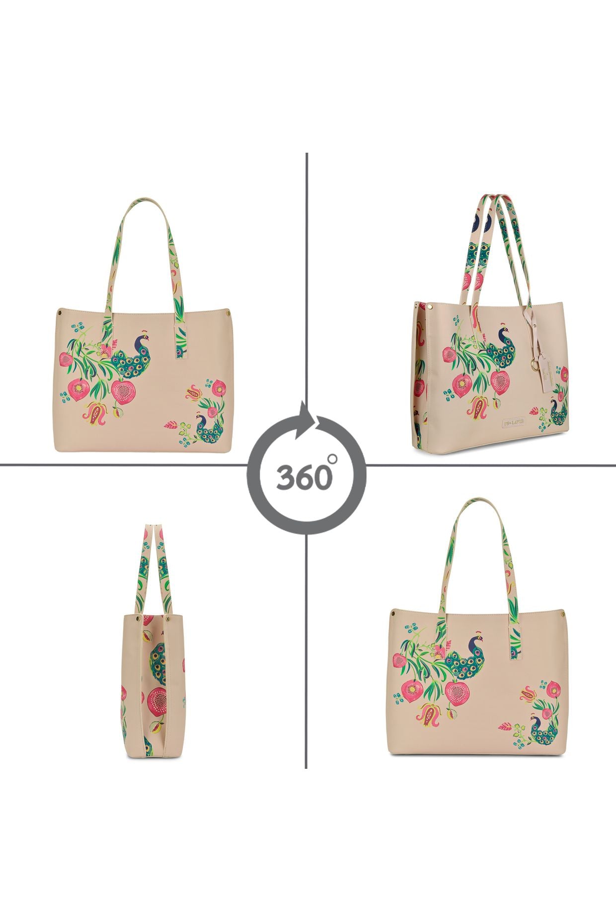 Lavie X Payal Singhal Limited Edition Pink Anar Mor Print 3C Women's Tote Bag