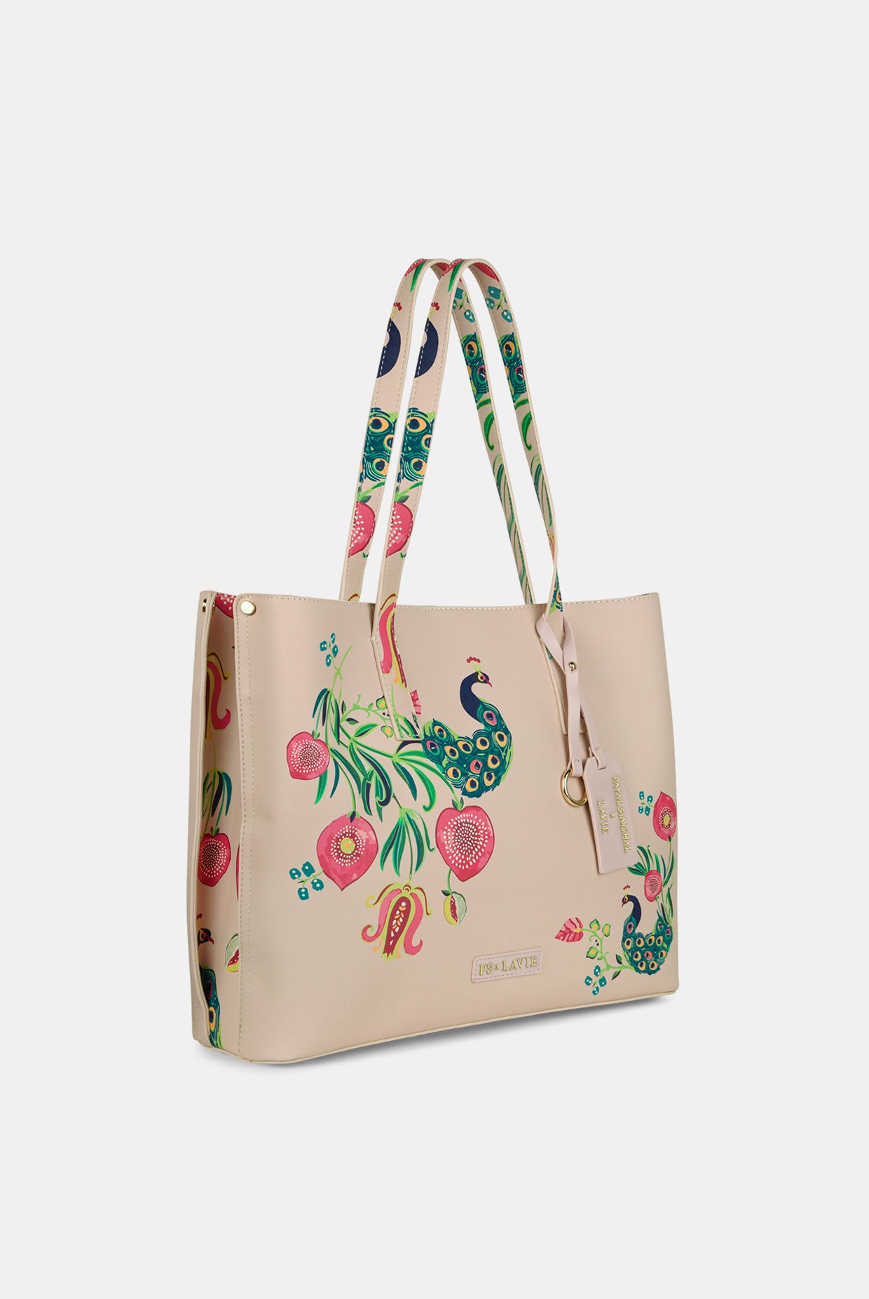 Lavie X Payal Singhal Limited Edition Pink Anar Mor Print 3C Women's Tote Bag