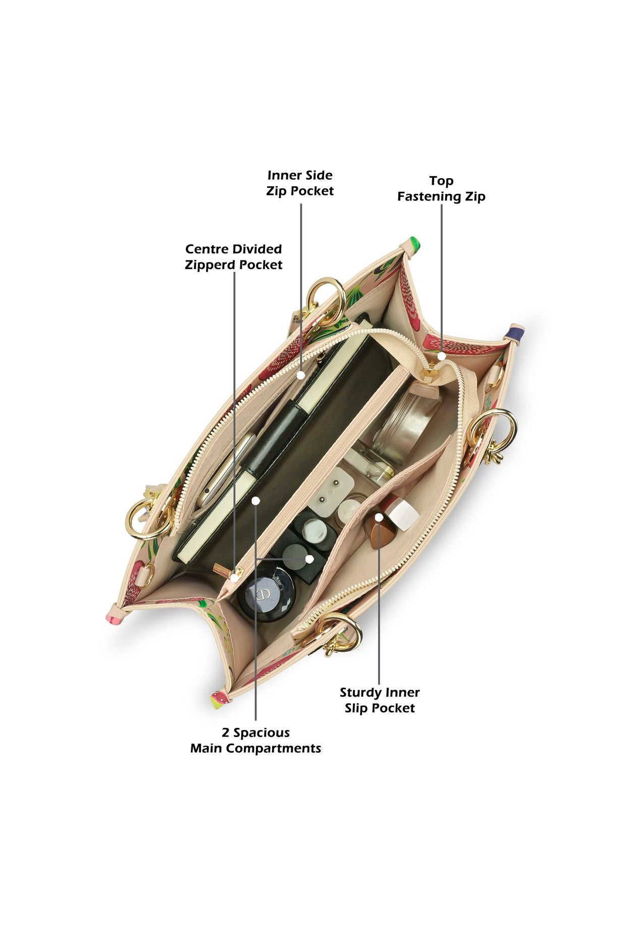 Lavie X Payal Singhal Limited Edition Pink Anar Mor Print Women's Box Tote Bag