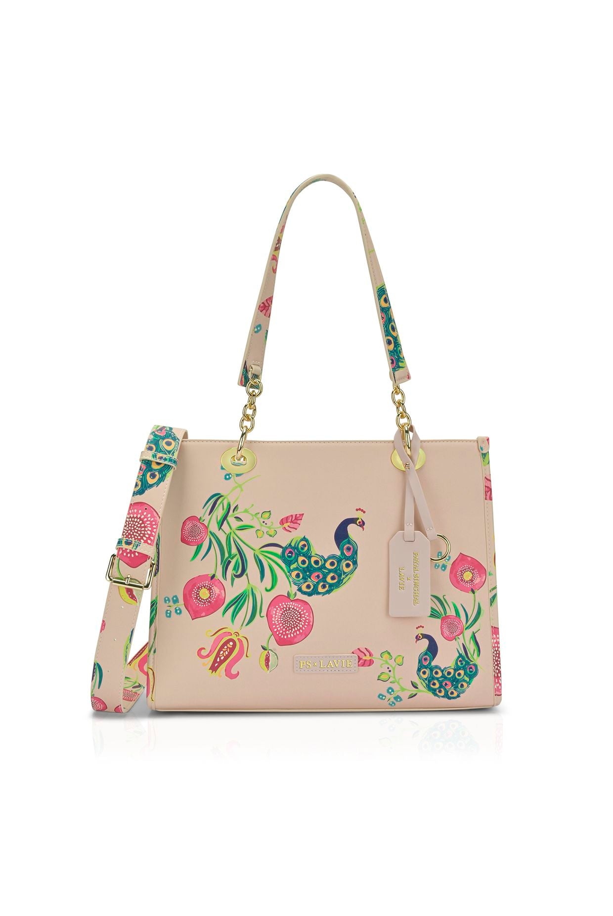 Lavie X Payal Singhal Limited Edition Pink Anar Mor Print Women's Box Tote Bag