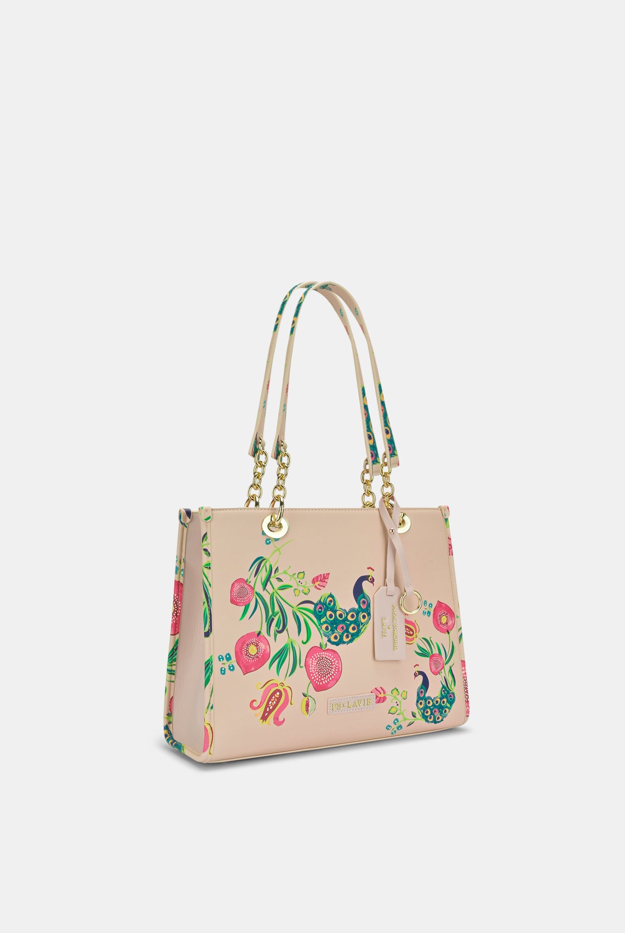 Lavie X Payal Singhal Limited Edition Pink Anar Mor Print Women's Box Tote Bag
