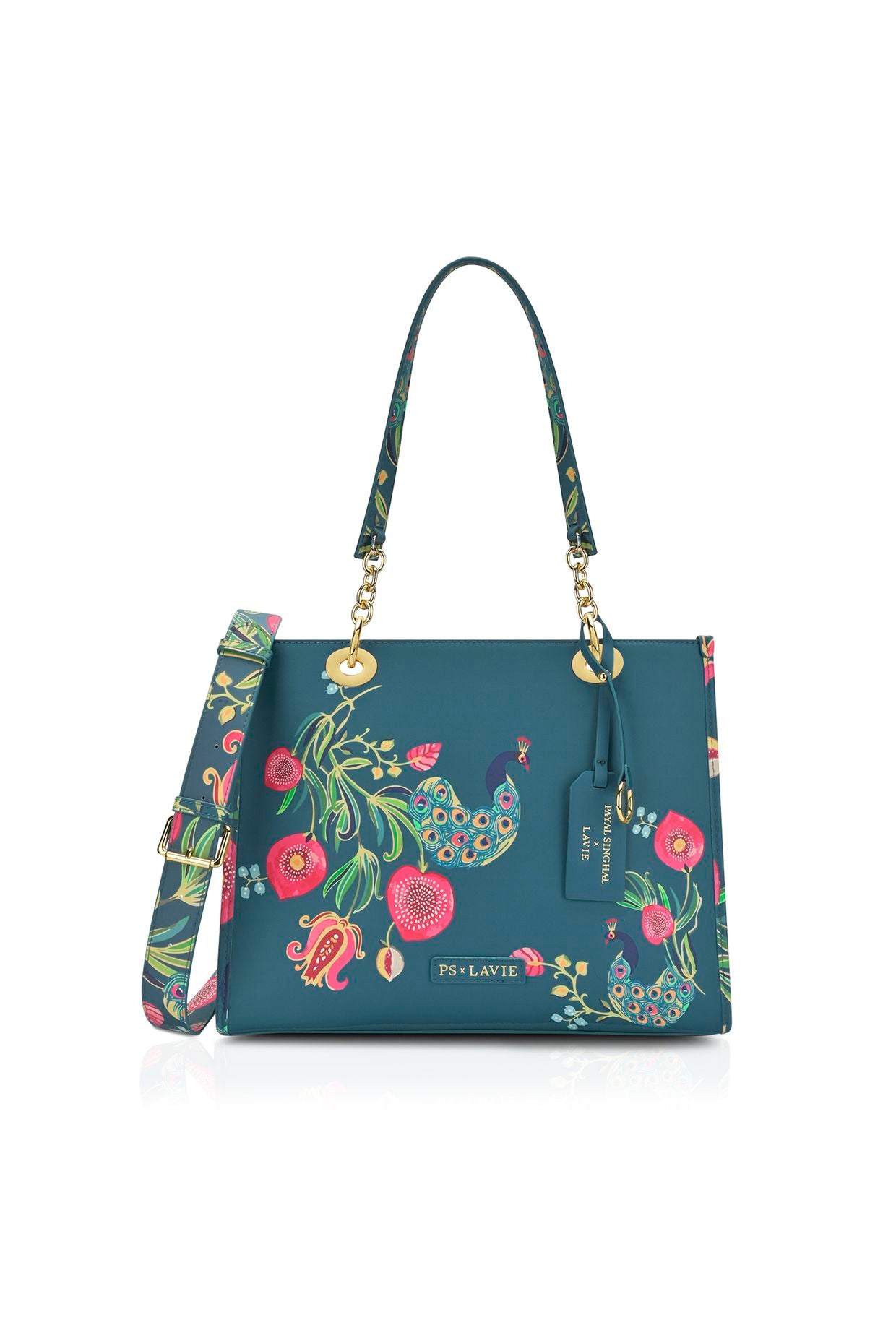Lavie X Payal Singhal Limited Edition Teal Anar Mor Print Women's Box Tote Bag