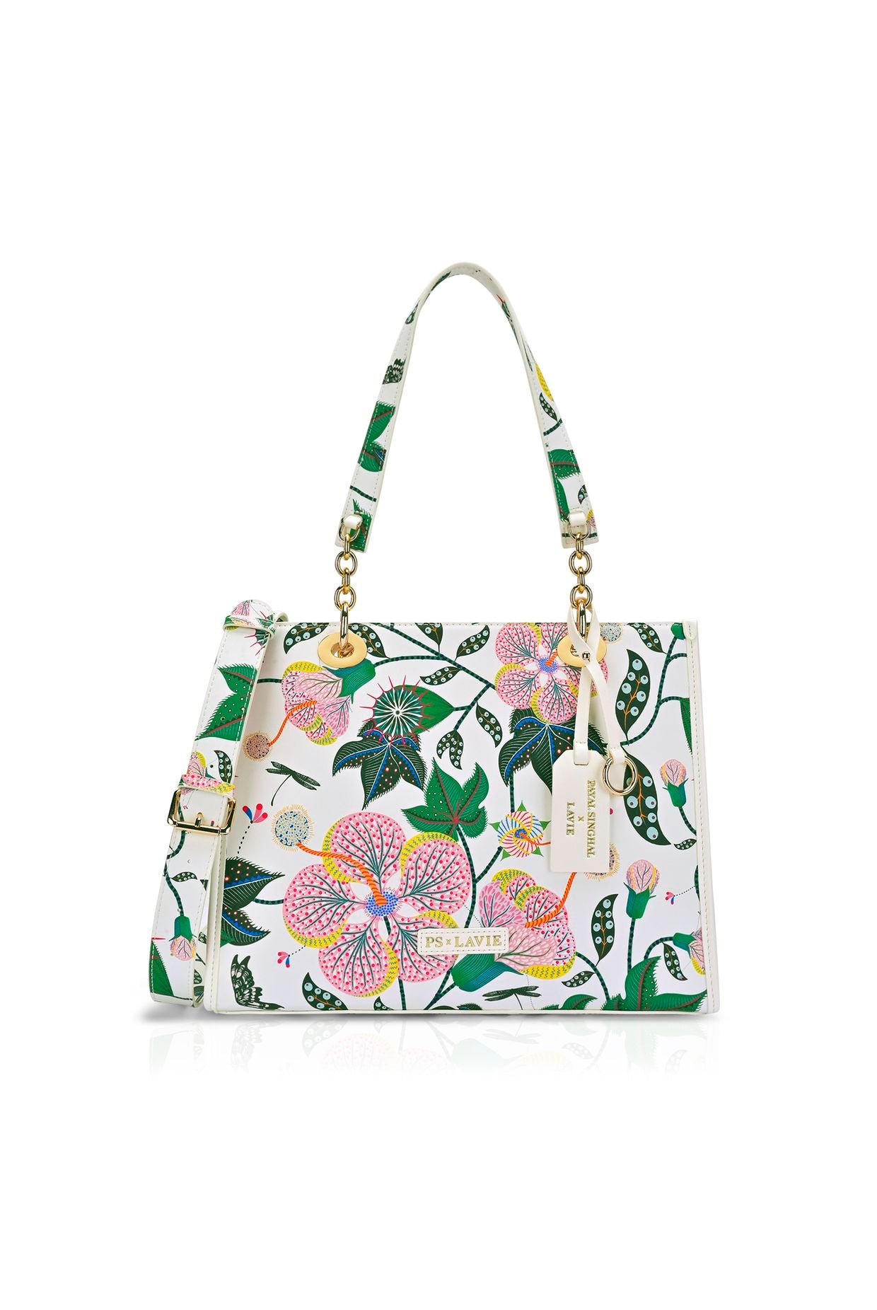Lavie X Payal Singhal Limited Edition White Abutilon Print Women's Box Tote Bag
