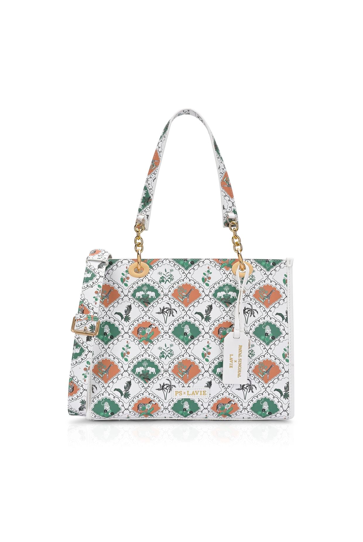 Lavie X Payal Singhal Limited Edition White Safari Print Women's Box Tote Bag