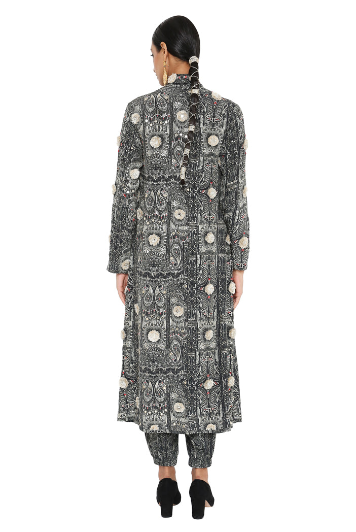 Asma Printed Long Blazer Jacket With Camisole And Jogger Pants