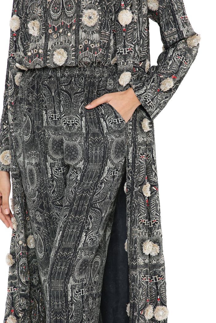 Asma Printed Long Blazer Jacket With Camisole And Jogger Pants