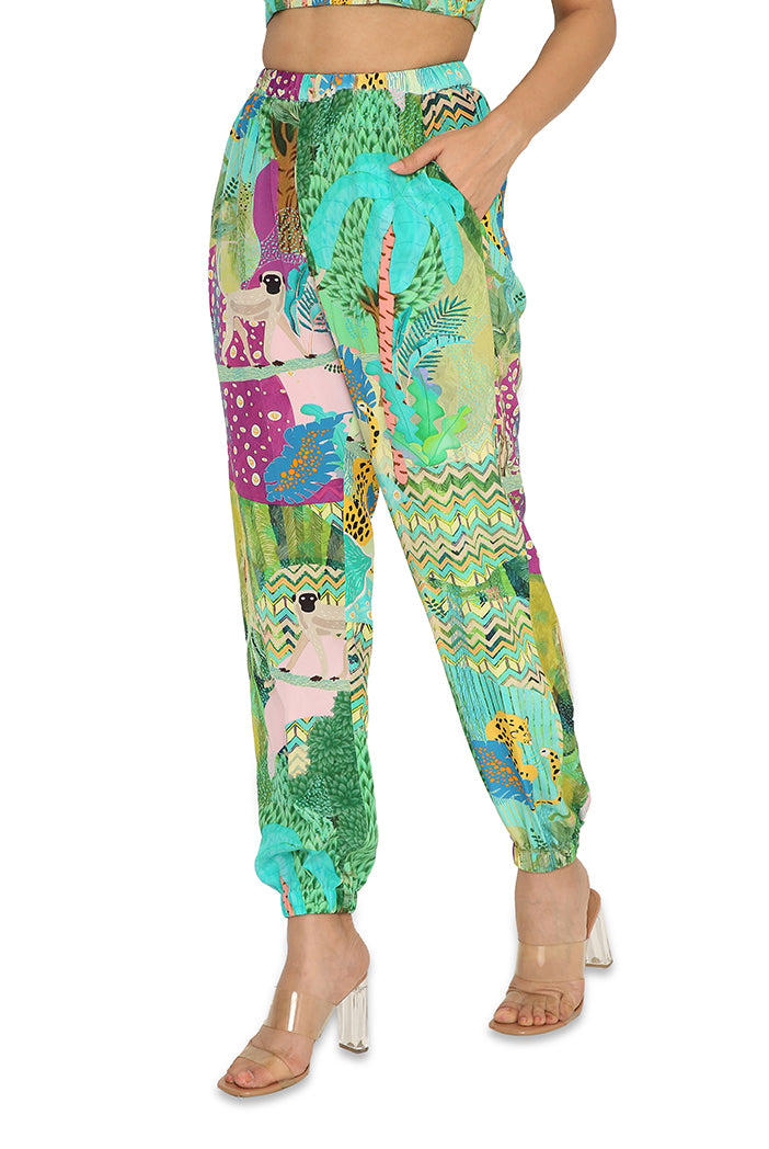 Insha Kuno Print Crepe Embroidered Jacket With Bustier And Jogger Pants