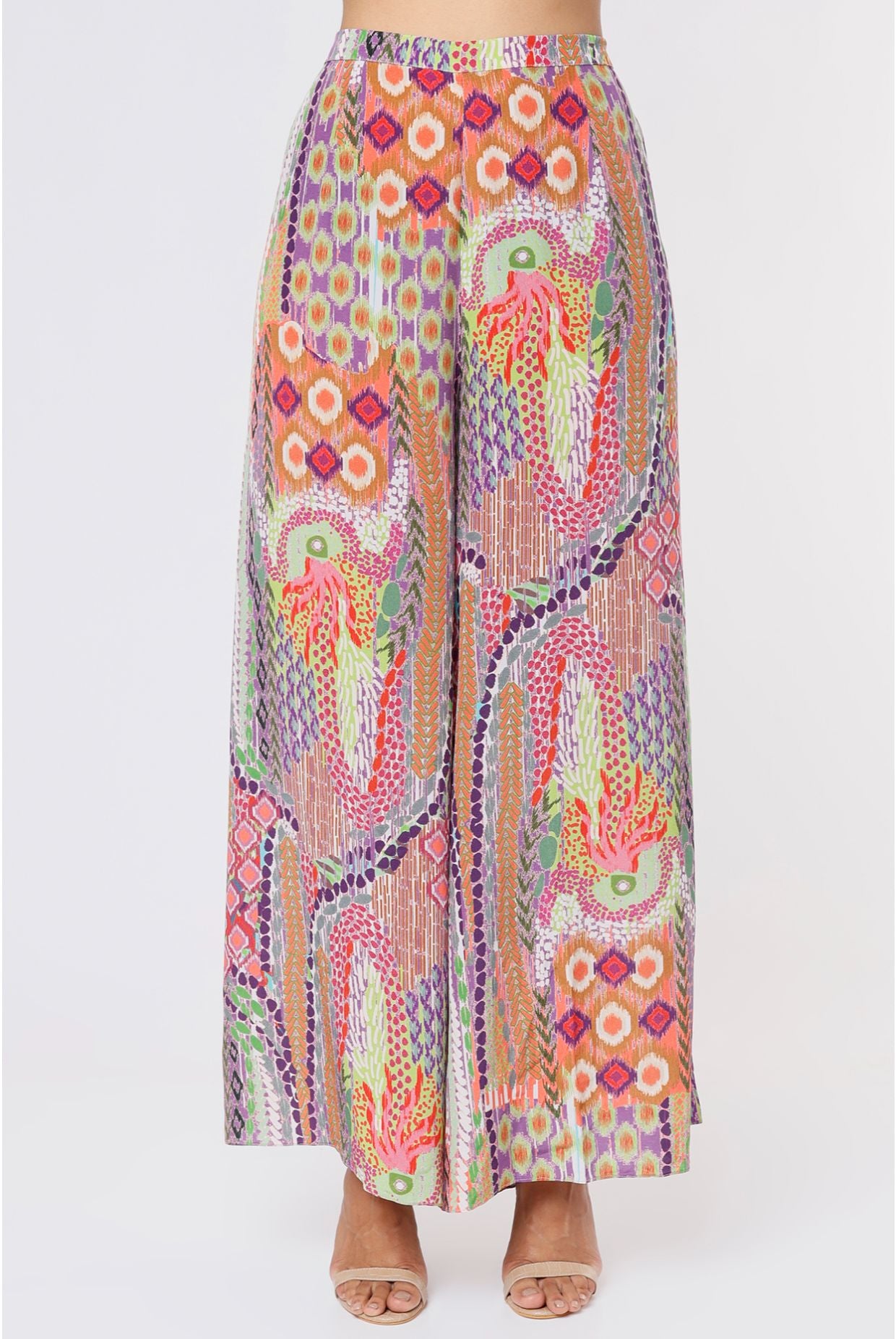 African Print Georgette Embroidered Frill Jacket With Crepe Two Layer Top And Palazzo