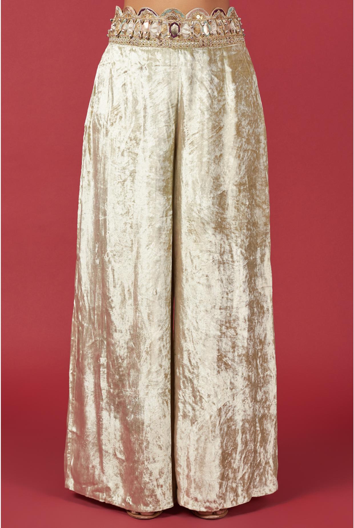 Mint Embroidered Scallop Jacket & Front Embroidered Bustier With Palazzo Pant