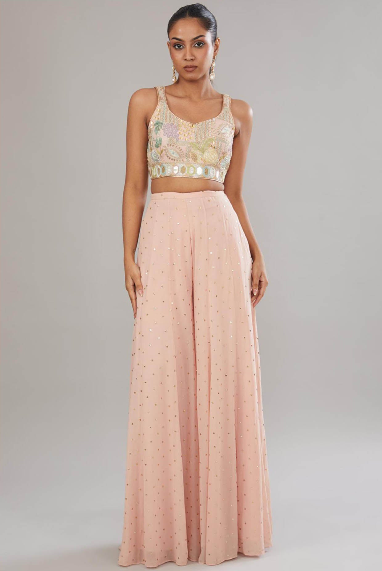 Rose Pink Embroidered Bustier With Embroidered Jacket And Sharara