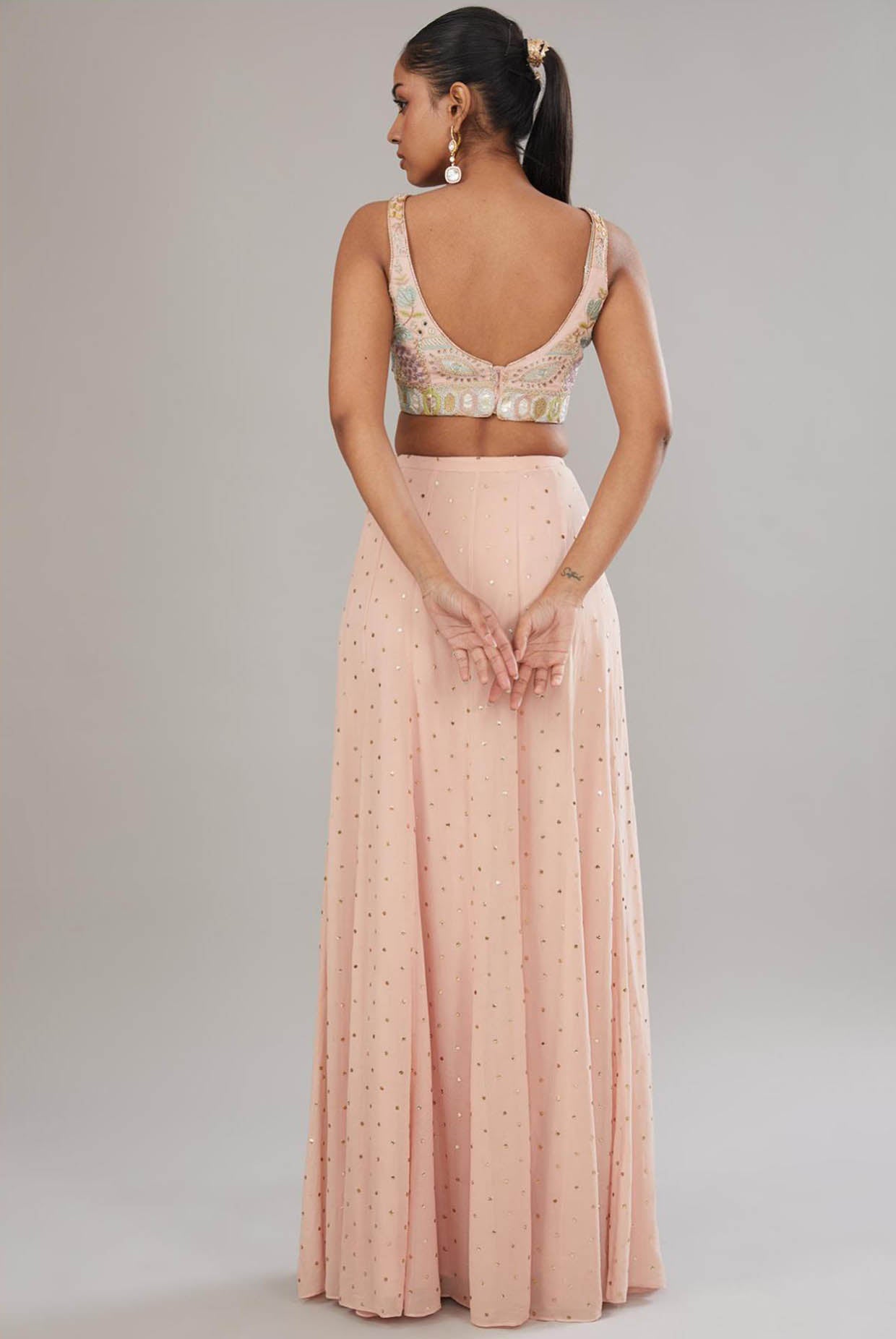 Rose Pink Embroidered Bustier With Embroidered Jacket And Sharara