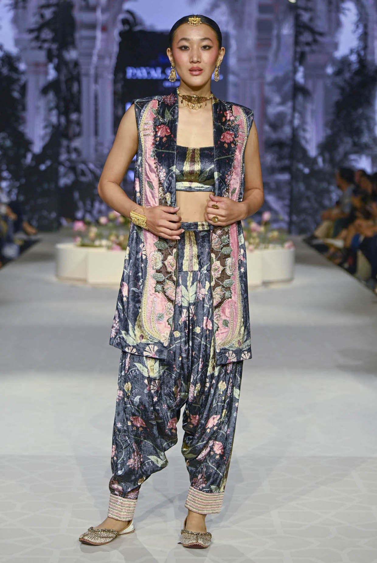 Bushra Black Printed Forest Whisper Embroidered Blazer With Bustier And Embroidered Patiala Salwar