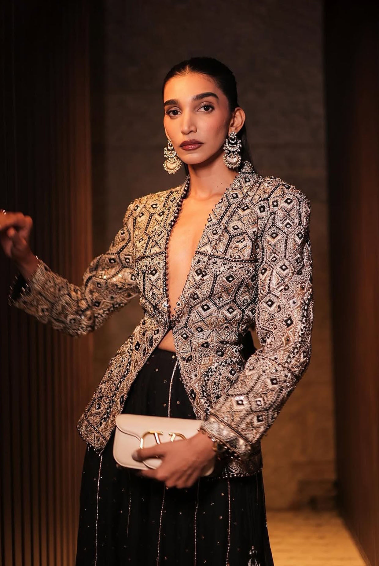 Black Georgette Embroidered Backless Jacket And Sharara