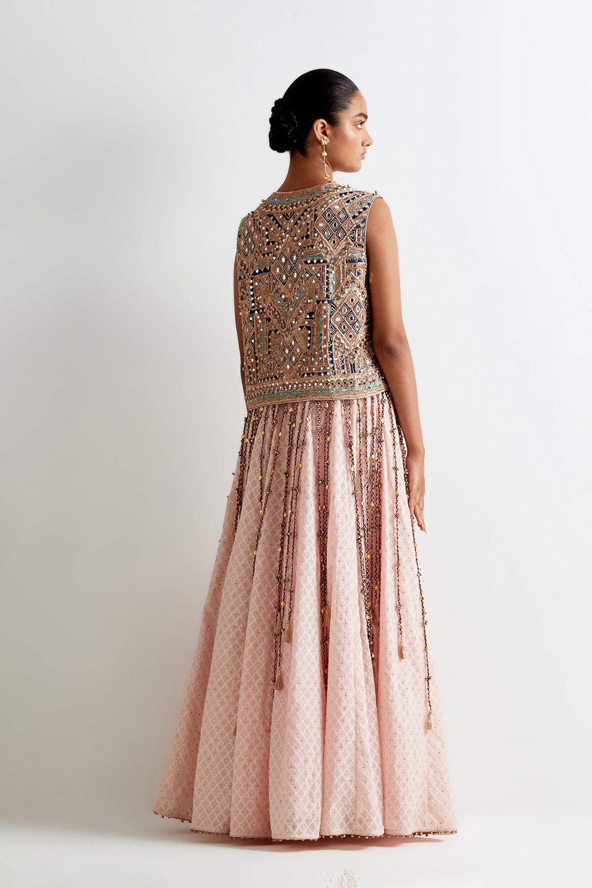 Blush Pink Georgette Embroidered Jacket And Bustier With Silk Katarwa Lehenga