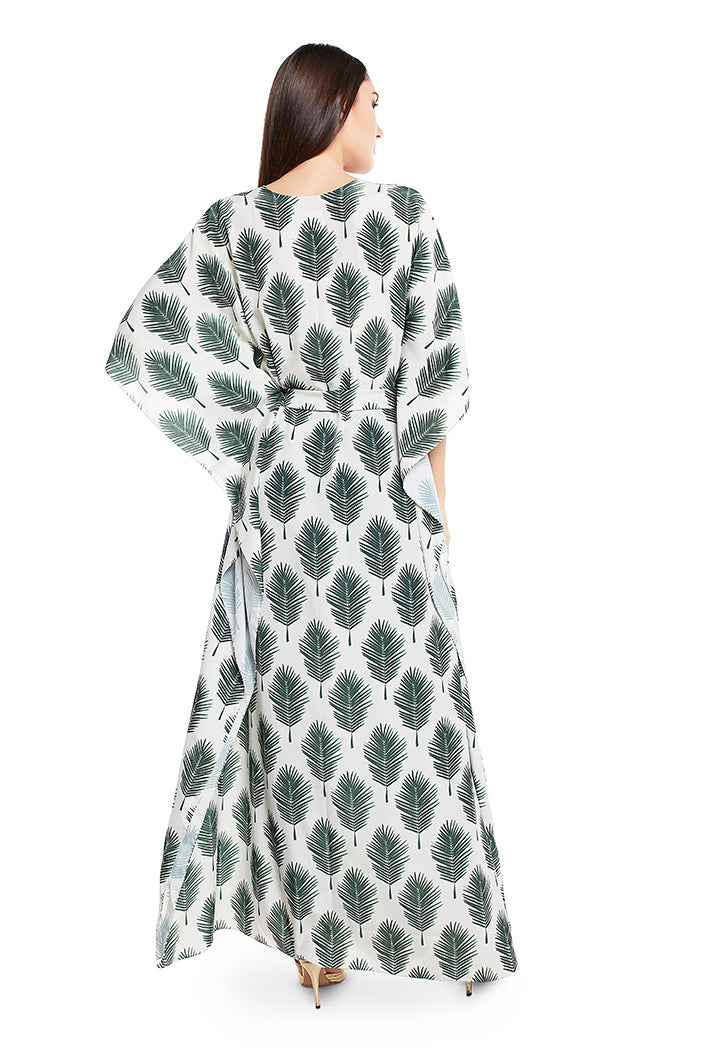 Cream Colour Printed Art Crepe Kaftan