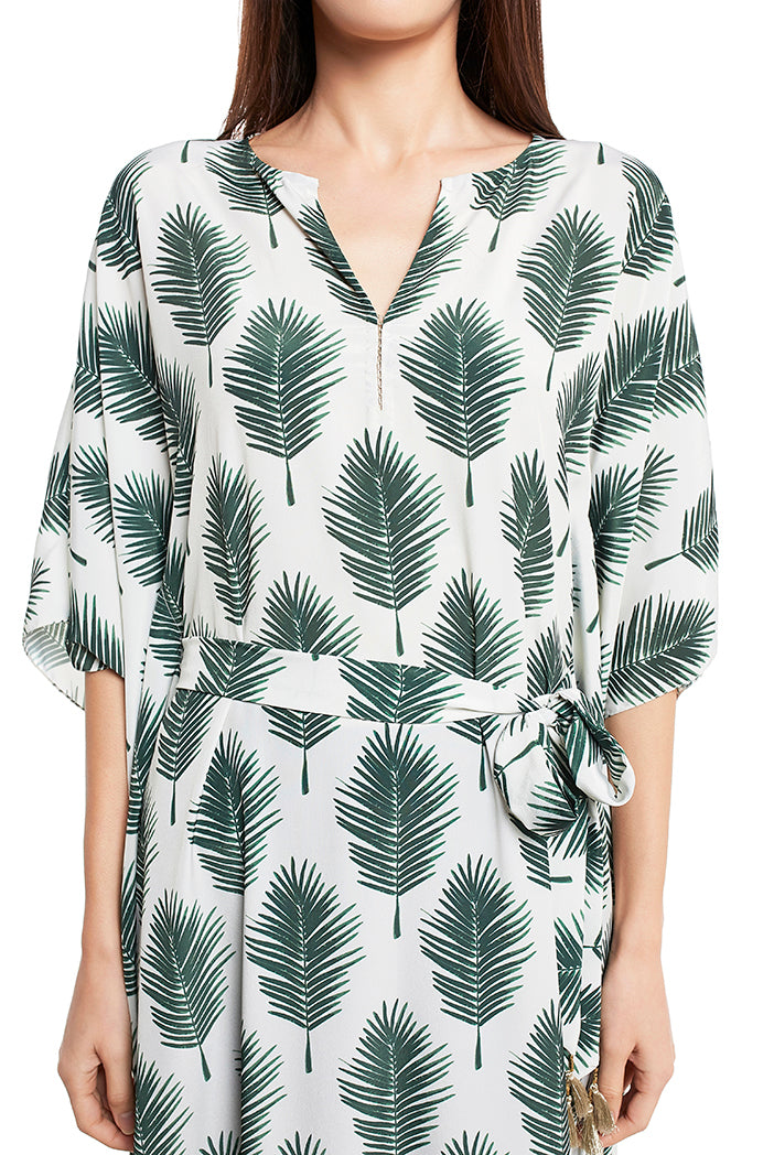 Cream Colour Printed Art Crepe Kaftan