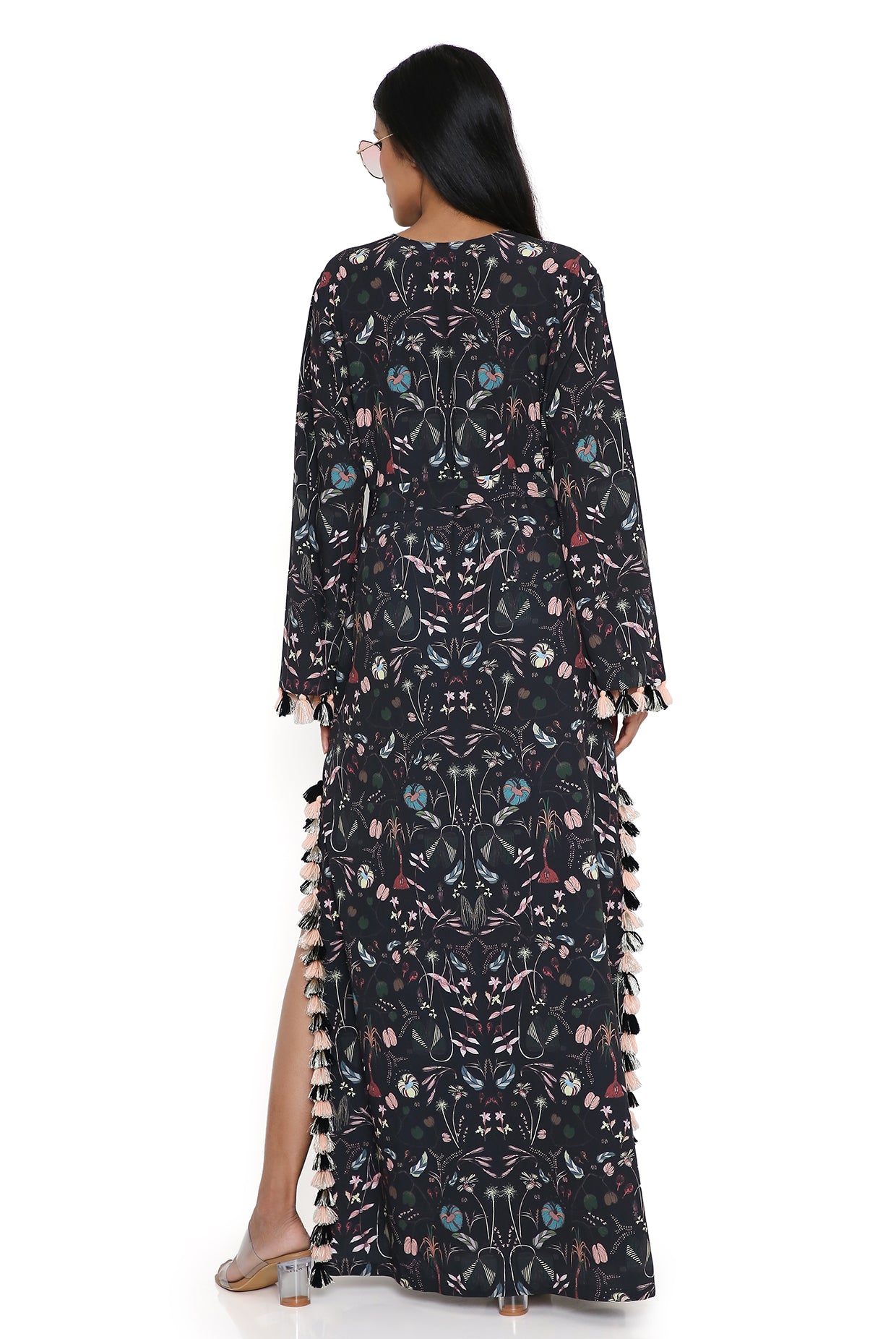 Black Forest Print Art Crepe Long Beyza Kaftan