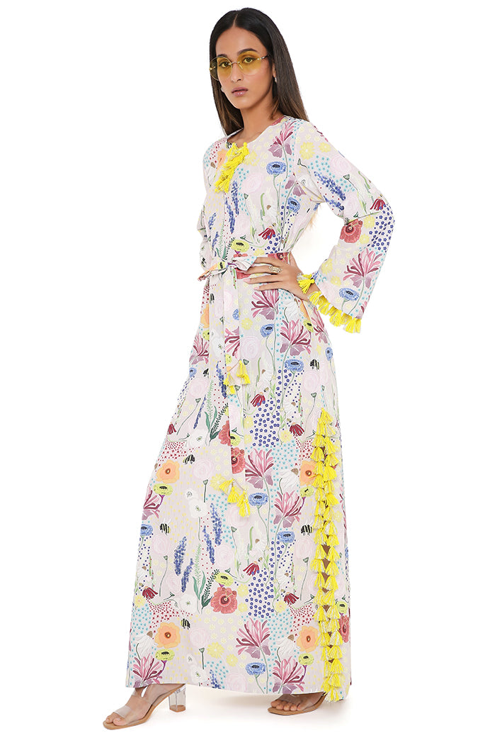 Stone Bee Garden Print Art Crepe Long Beyza Kaftan