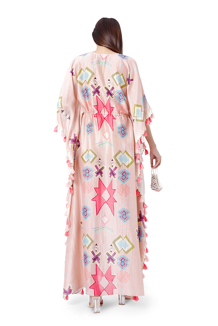Pink Colour Printed Silkmul Kaftan