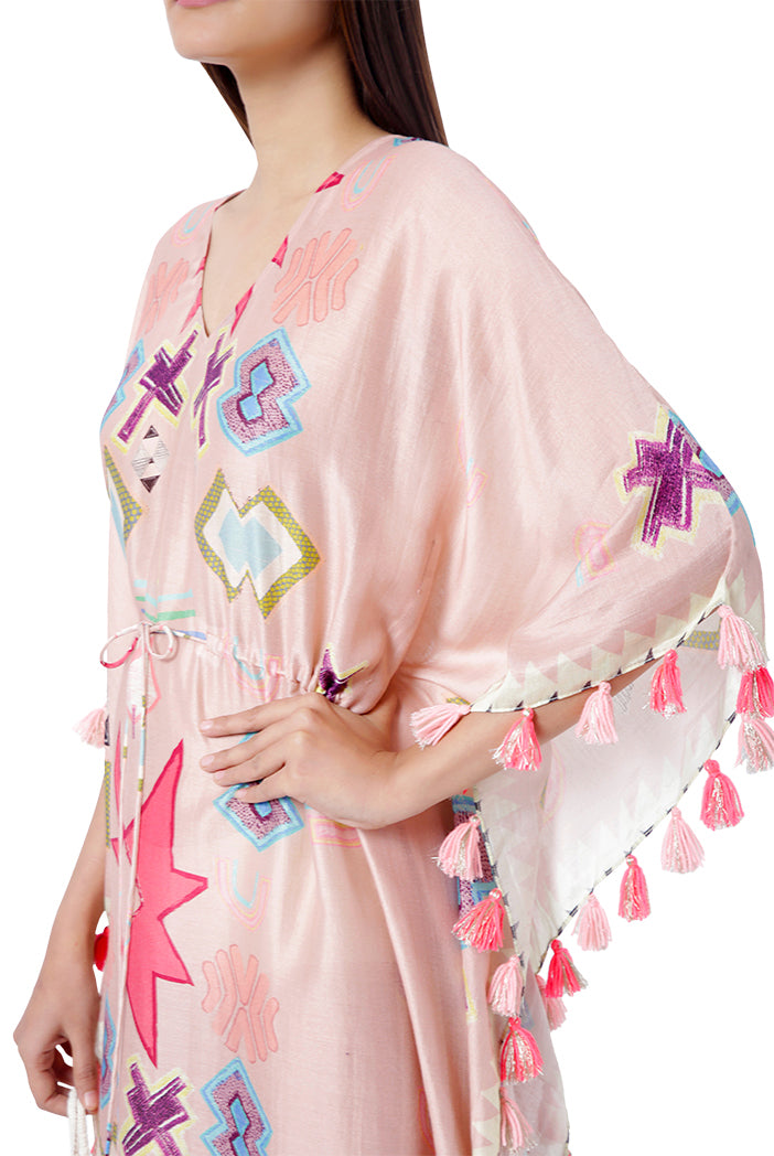 Pink Colour Printed Silkmul Kaftan