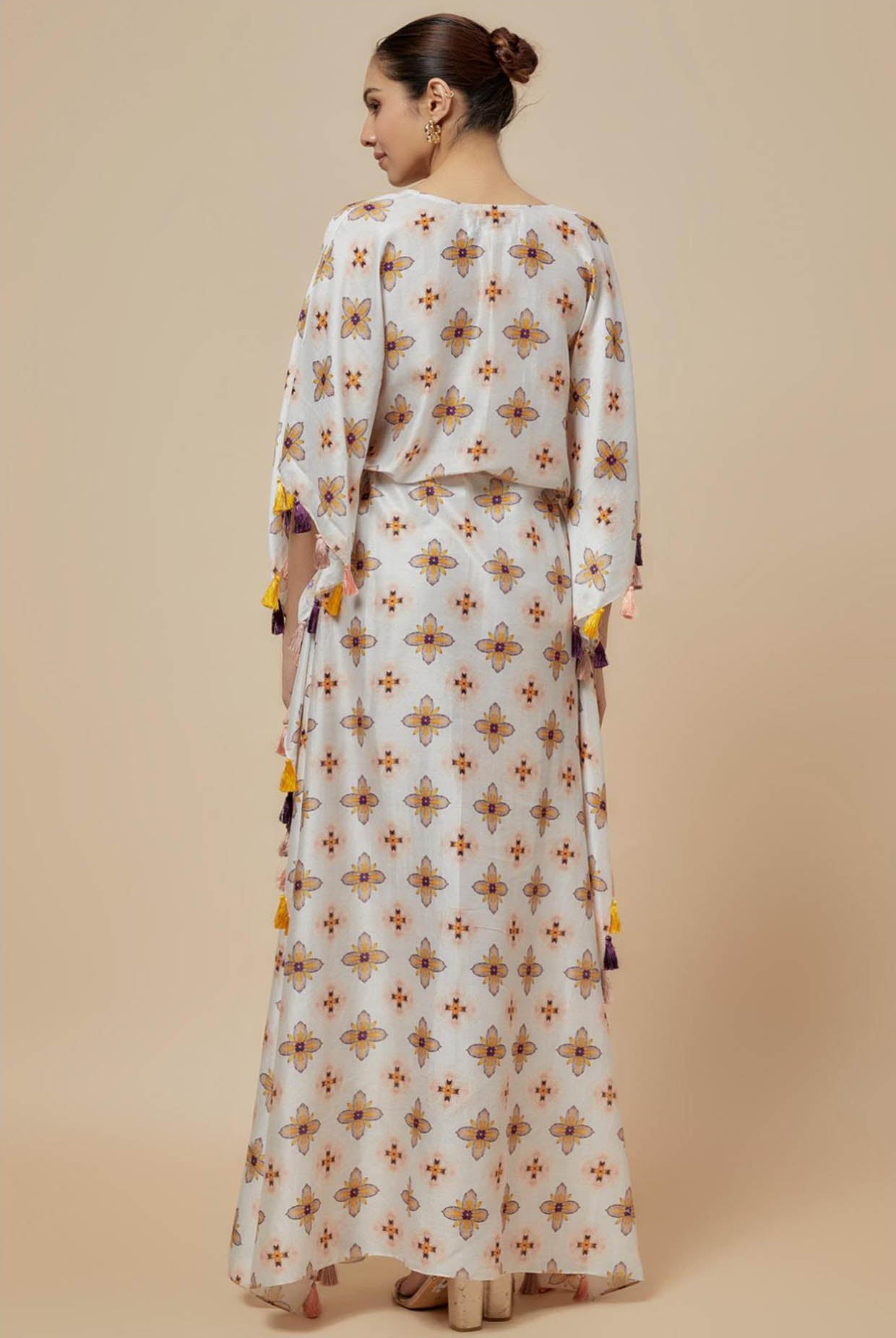 Ivory Printed Silkmul Kaftan