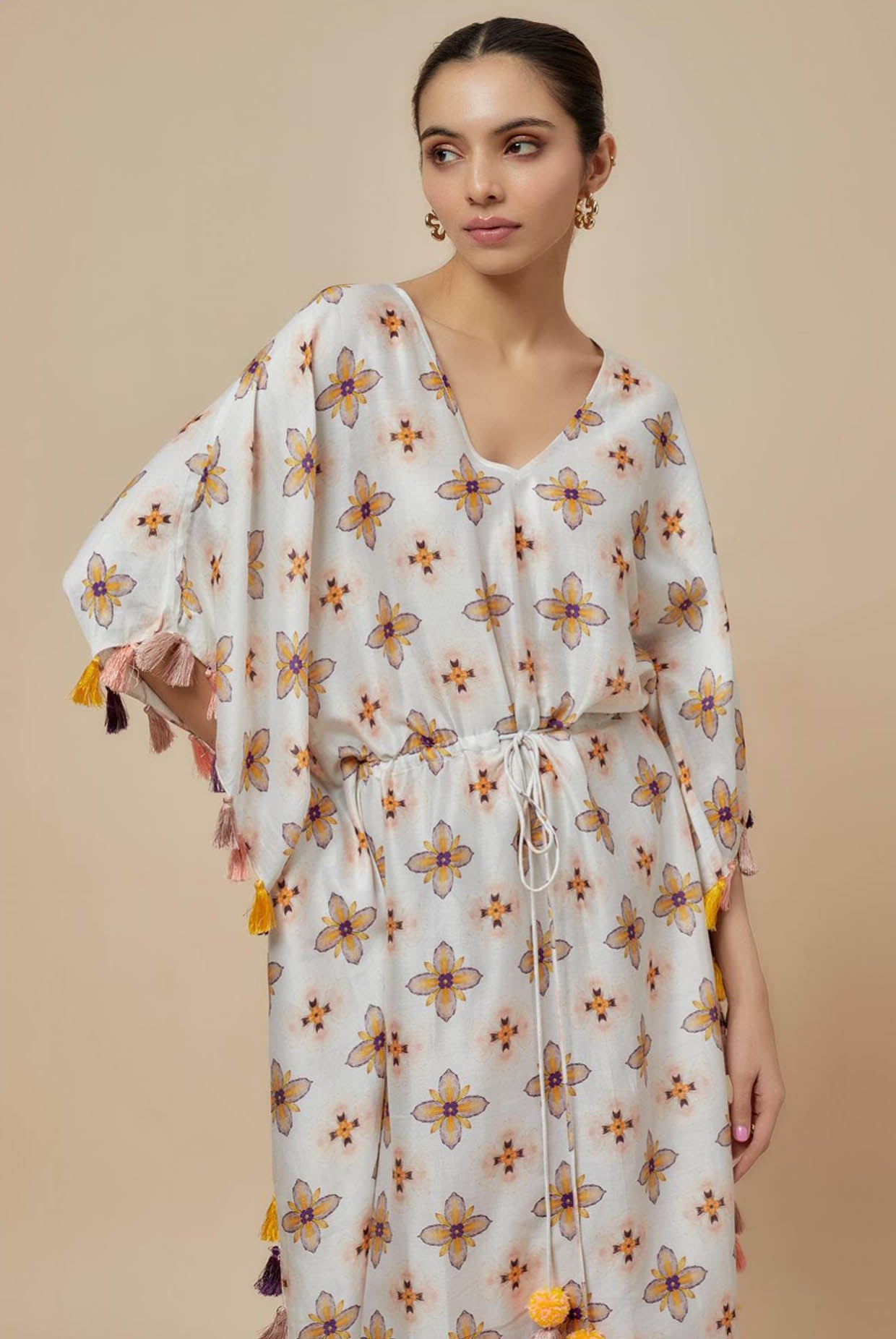 Ivory Printed Silkmul Kaftan