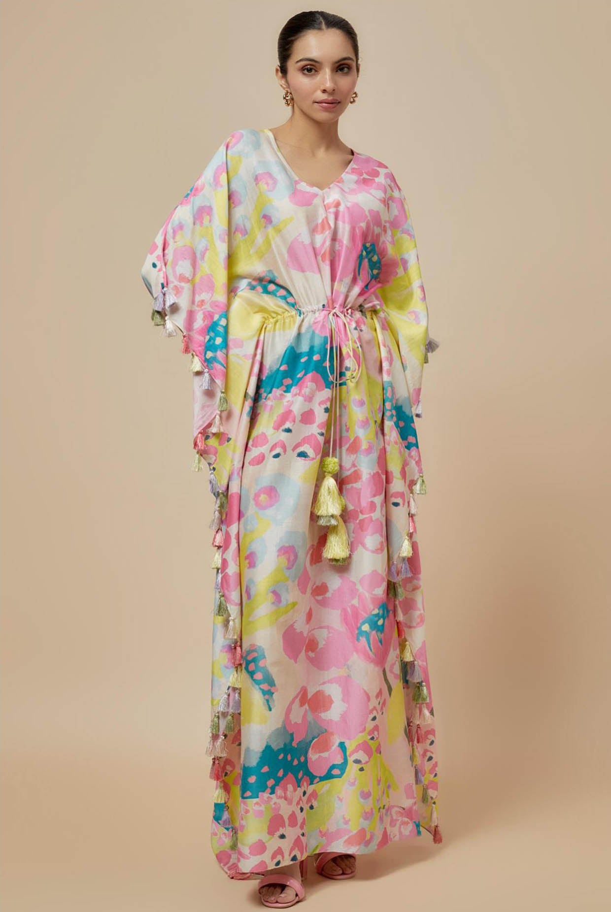 Lime Printed Silkmul Kaftan