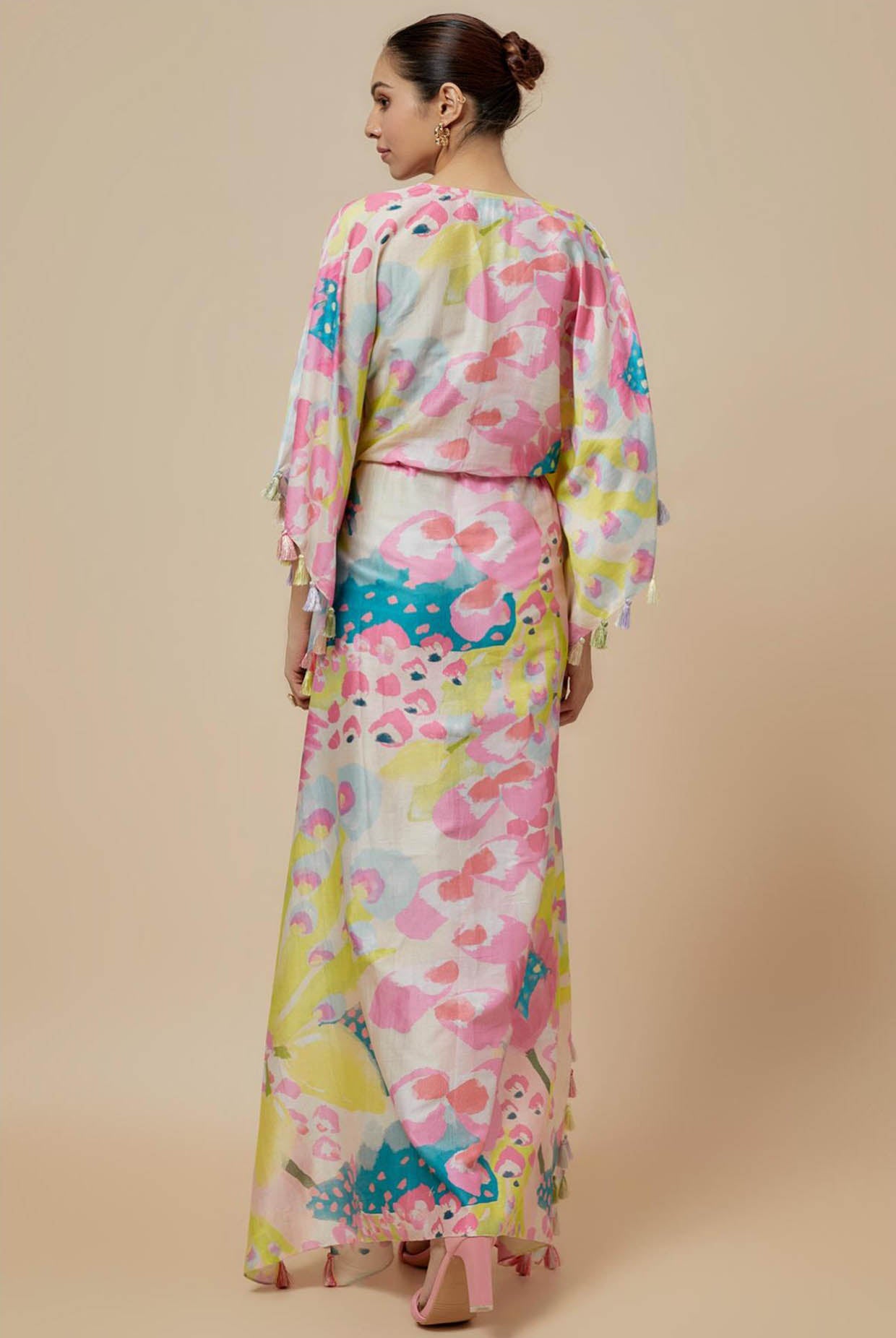 Lime Printed Silkmul Kaftan