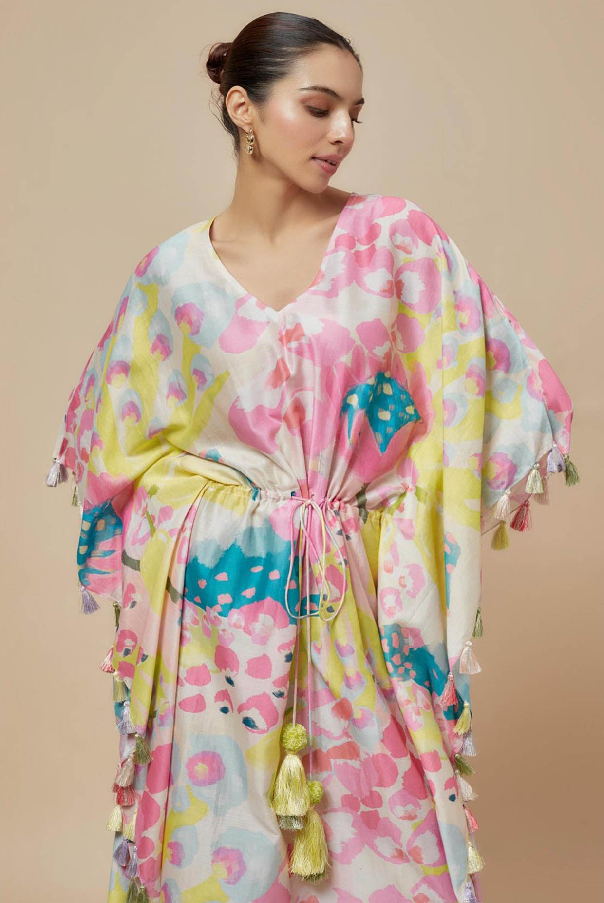 Lime Printed Silkmul Kaftan