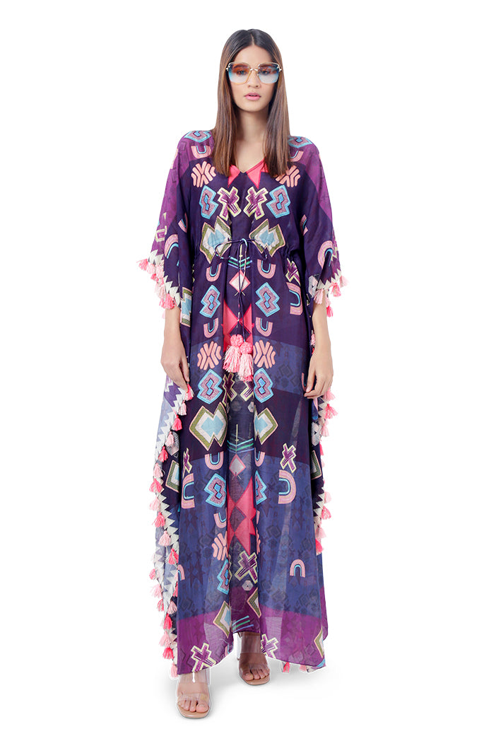Purple Colour Printed Silkmul Kaftan