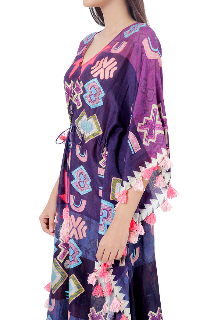 Purple Colour Printed Silkmul Kaftan