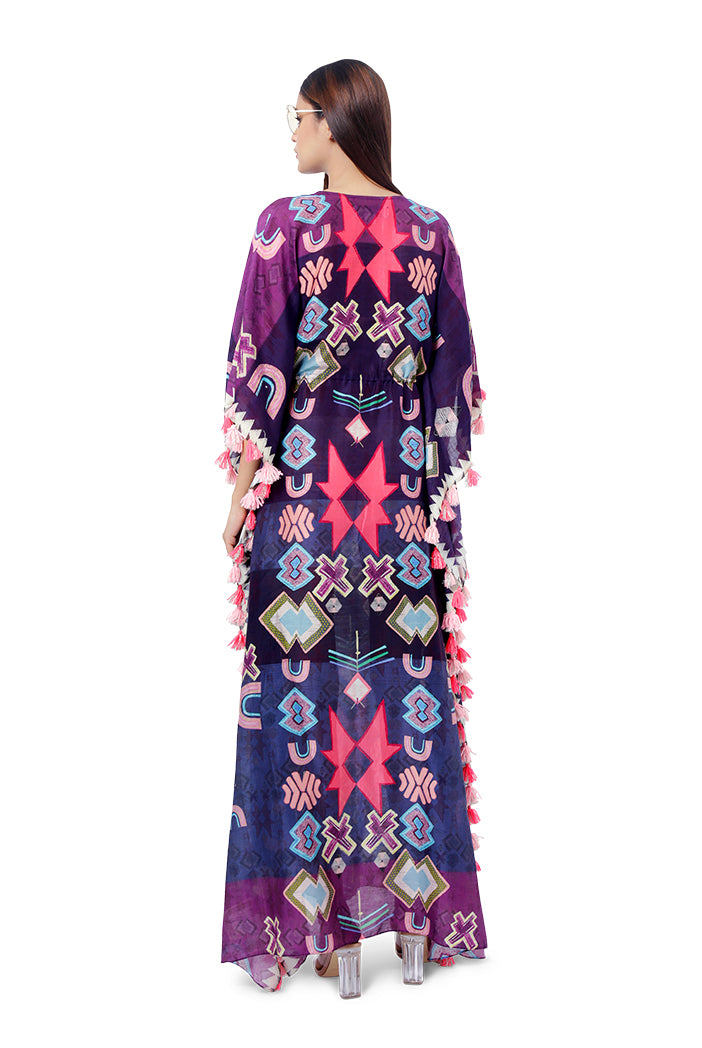 Purple Colour Printed Silkmul Kaftan