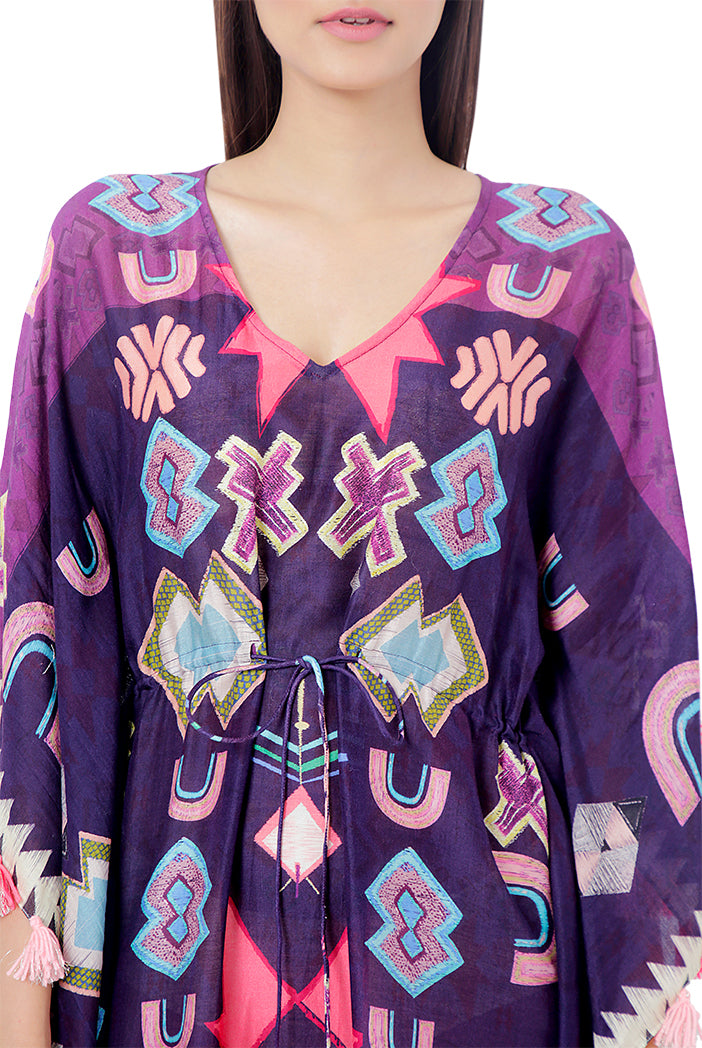 Purple Colour Printed Silkmul Kaftan