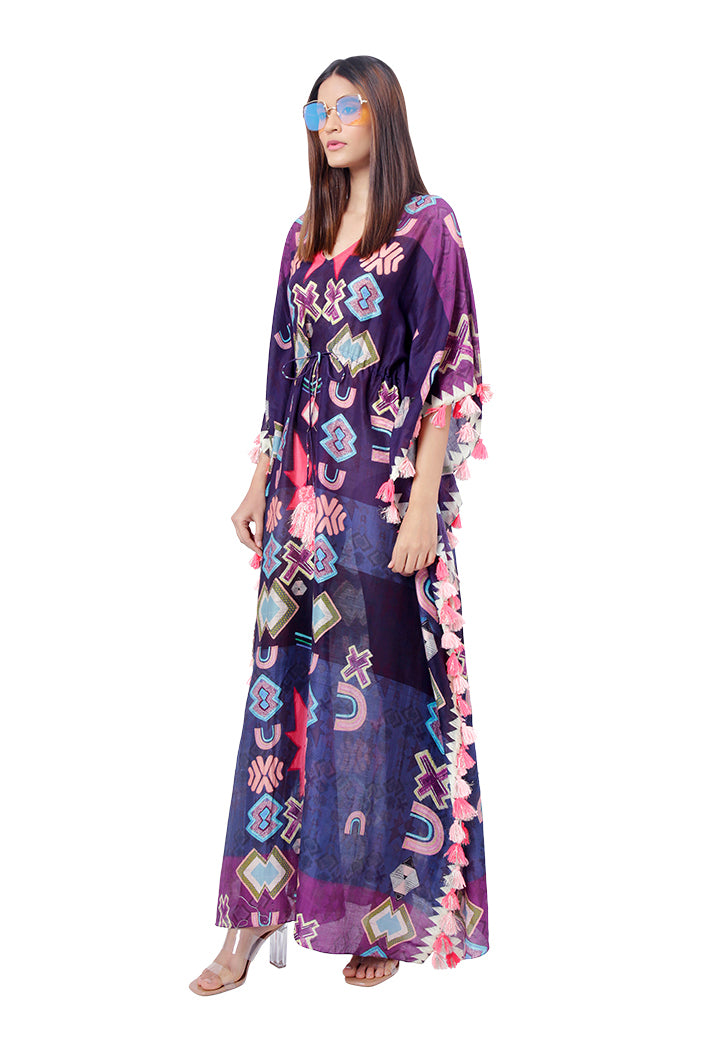 Purple Colour Printed Silkmul Kaftan