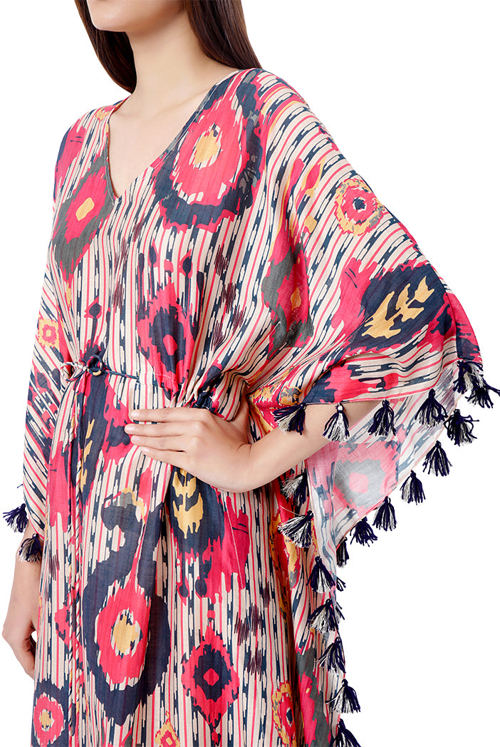 Red Colour Printed Silkmul Kaftan