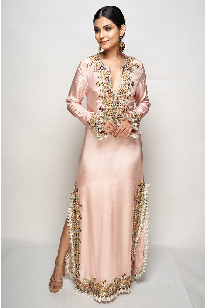 Rose Pink Colour Embroidered Kaftan