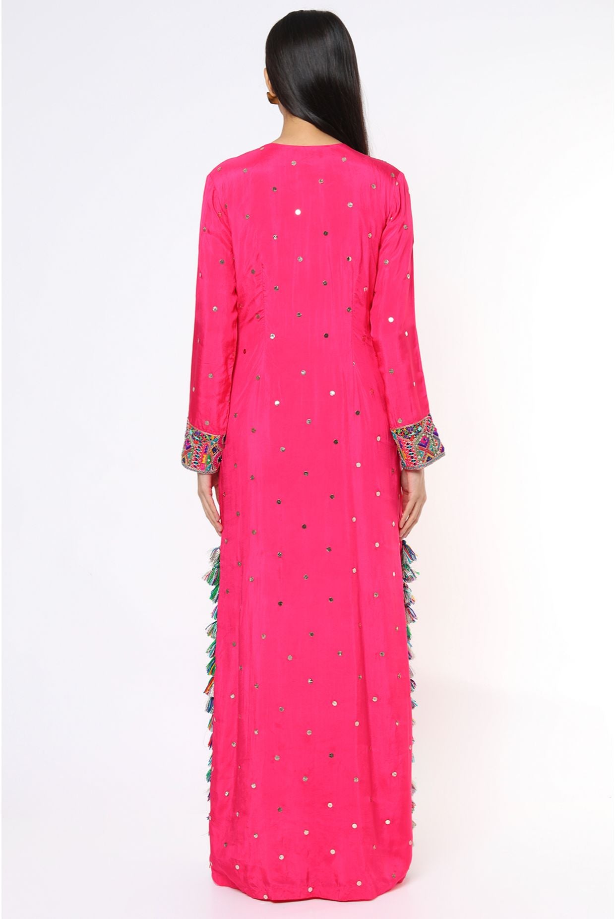 Pink Mukaish Silk Embroidered Yoke Beyza Kaftan